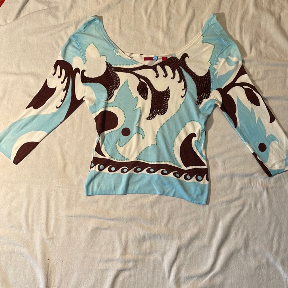 Venini XL Sweater Brown/Light Blue/White 3/4 Length Sleeves